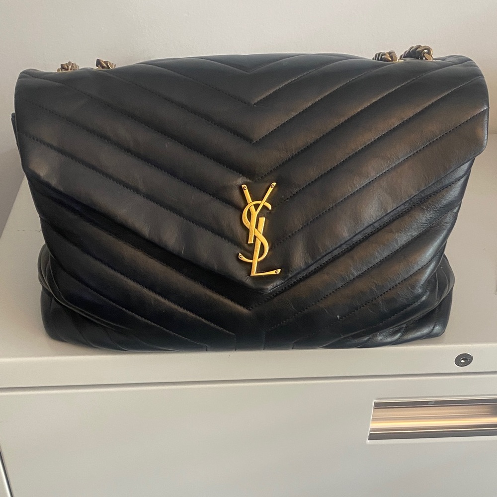 Yves Saint Laurent Black Chevron Shoulder Bag